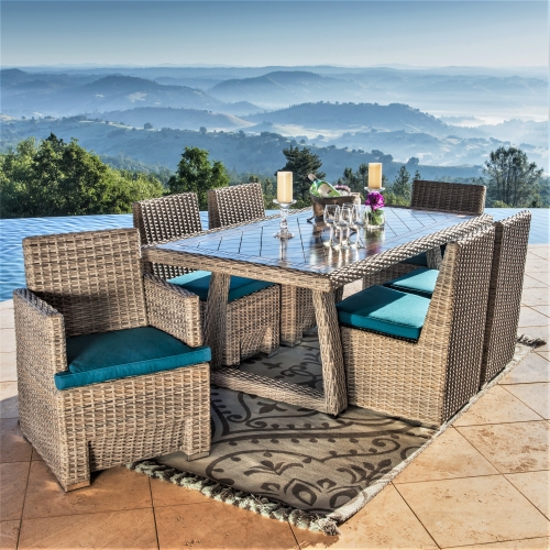 Ensemble repas extérieur Niko 7 pièces turquoise