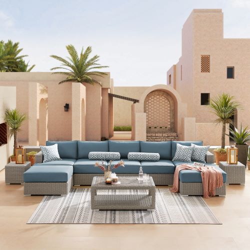 Ensemble sofa extérieur 10 pièces couleur bleu denim