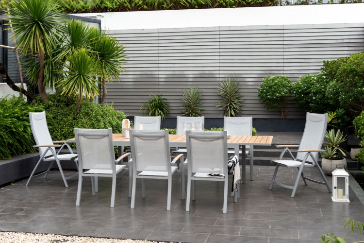Ensemble repas  extérieur Panama ( table extensible )  9 pièces GRISE